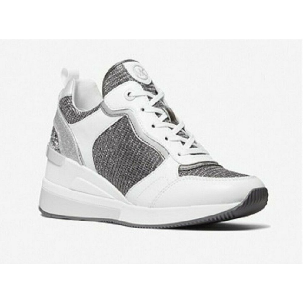 Michael Kors Crista Suede Metallic Canvas Sneaker Shoes  Silver